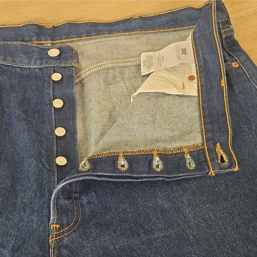 Levi's 501 Men's Straight Fit Blue Dark Wash Button Fly 100% Cotton 46x32 Excell